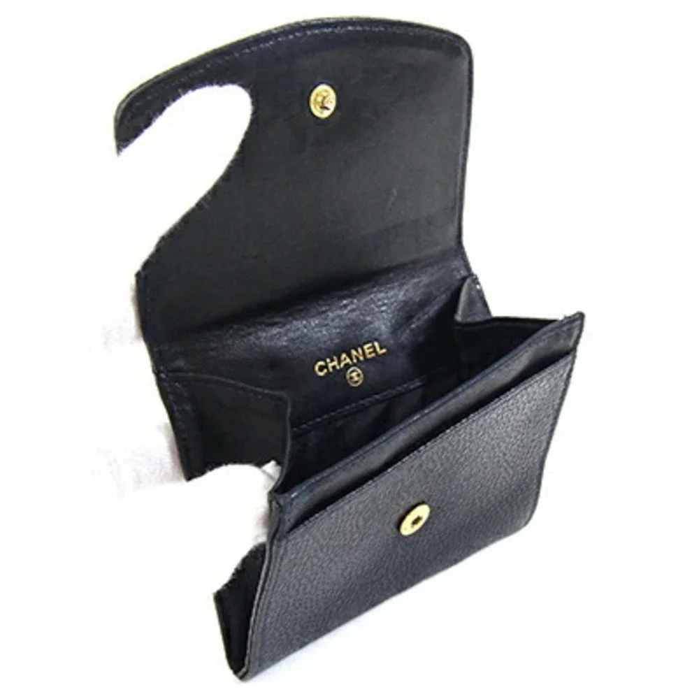CHANEL Black Caviar Leather Logo Wallet